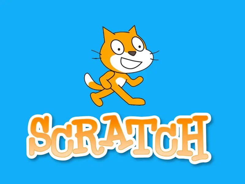 a smiling orange cat walks forward with with the word "scratch" underneath