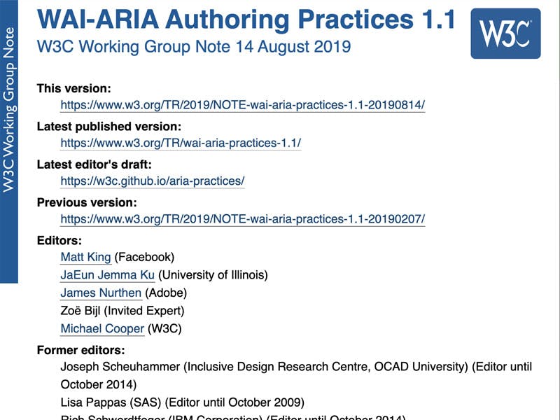 Screenshot of the WAI-ARIA Authoring Practices 1.1 Draft.